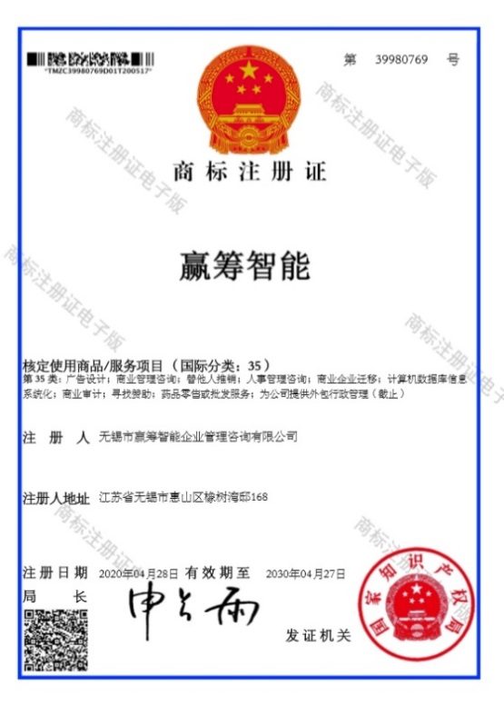 “YCZN” trademark registration certificate