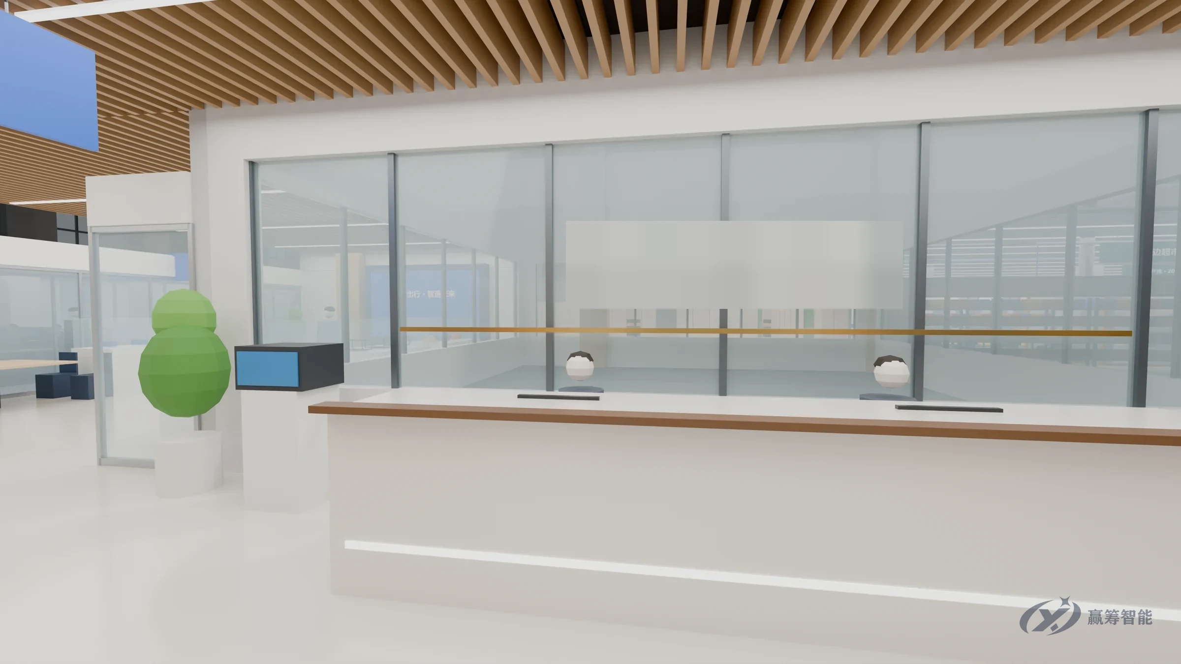 Eye-level rendering of the reception lobby