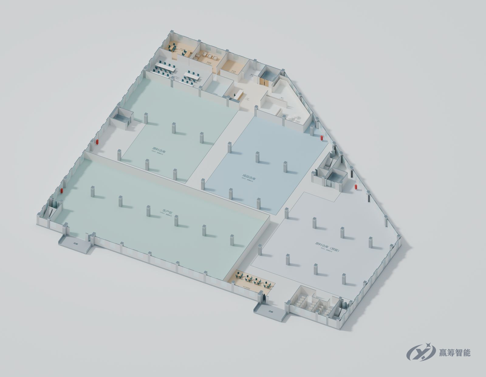 Cutaway of a 3D model built precisely to the floor plans
