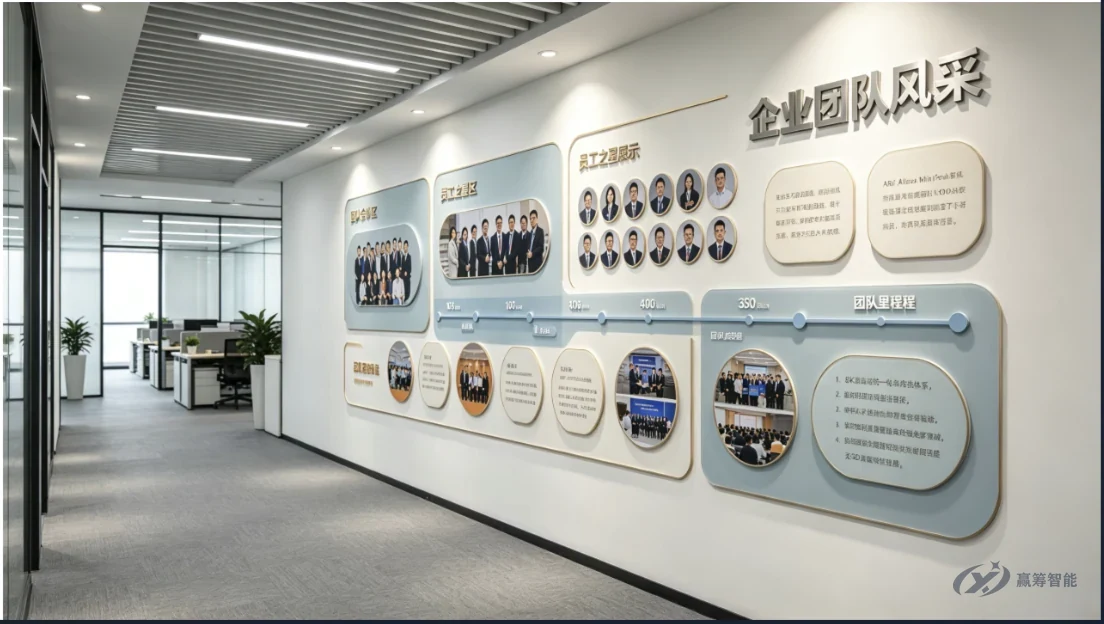 Rendering of an office culture wall themed “Our Team”