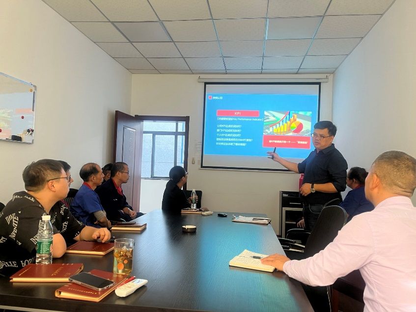 A management training session at a client site